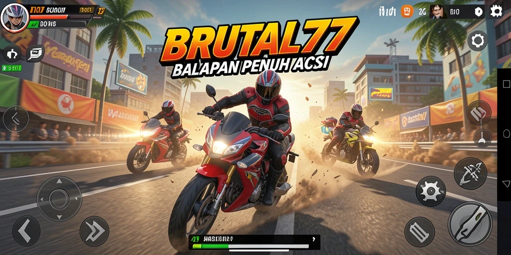 Tampilan menarik dari gameplay balapan motor di BRUTAL77.
