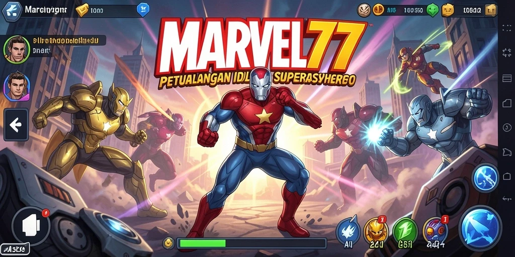 Screenshot gameplay menunjukkan karakter superhero dalam aksi Idle yang mengasyikkan.