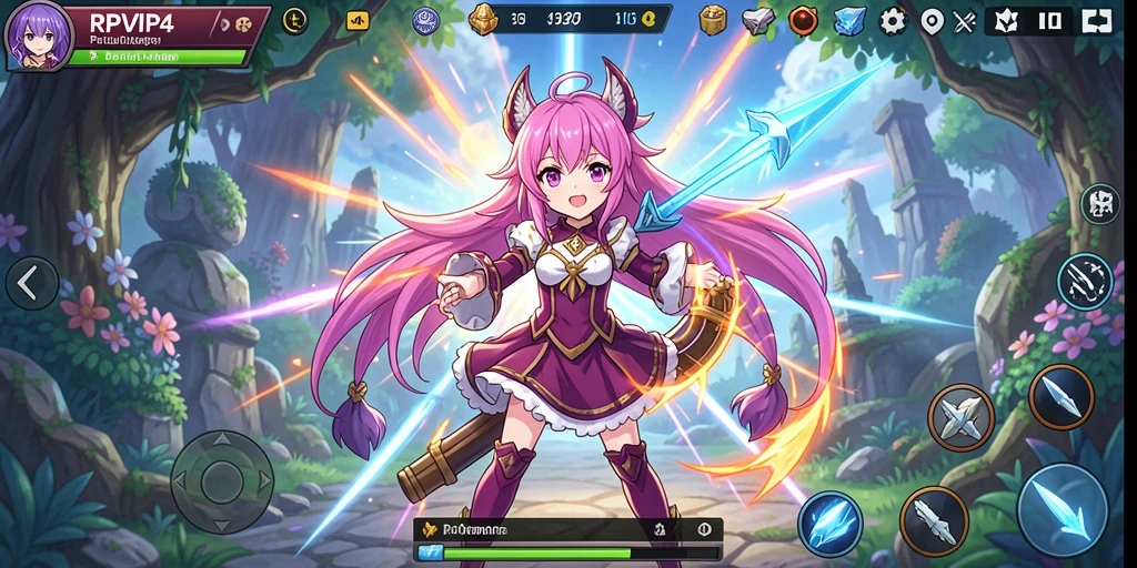 Gameplay RPVIP4 dengan karakter anime yang ikonik dan pertarungan seru.