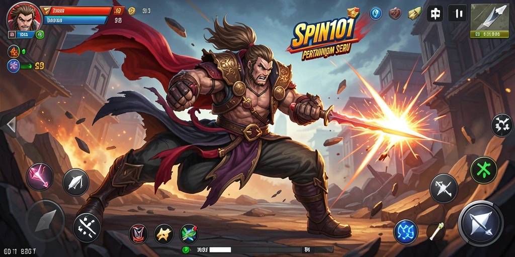 Tampilan screenshot SPIN101 menampilkan pertarungan yang seru dan mendebarkan.