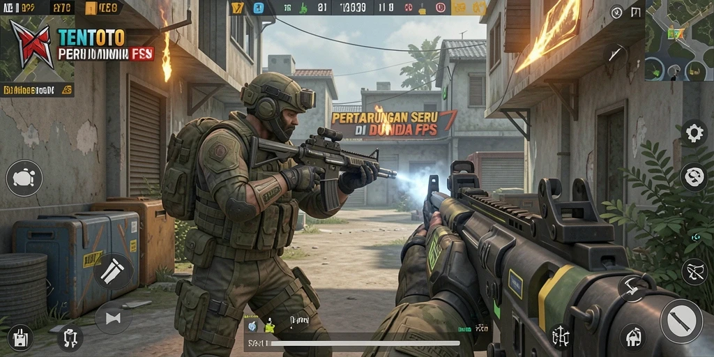 Tampilan gameplay TENTOTO dengan aksi tembak-menembak yang intens.