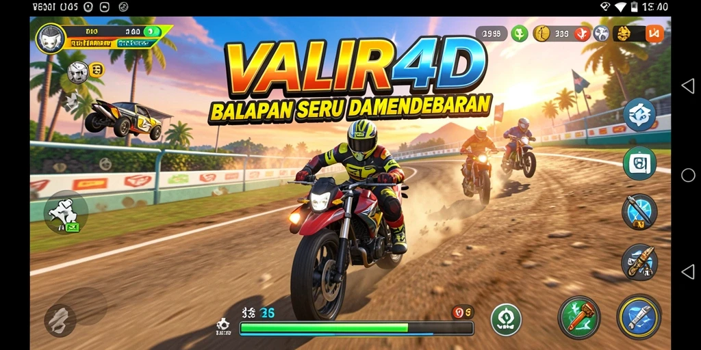 Screenshot VALIR4D menampilkan aksi balapan yang intens dan grafis yang memukau.